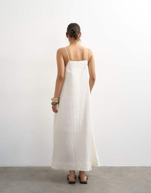 Topshop - Vestido veraniego largo blanco de tejido texturizado premium, 4 de 4