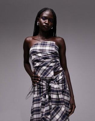 Topshop co-ord soft check tucked bandeau in multi - ASOS Price Checker