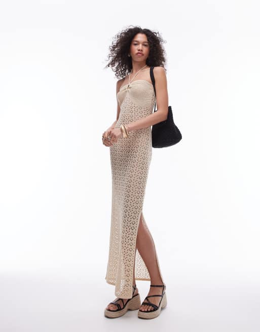 Topshop - Vestito a fascia in maglia con cuciture color oro