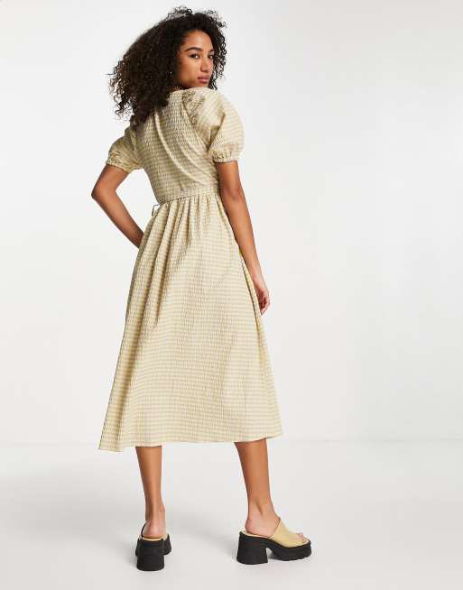 Topshop - Vestito avvolgente in seersucker lime e lilla a quadri, 2 di 4