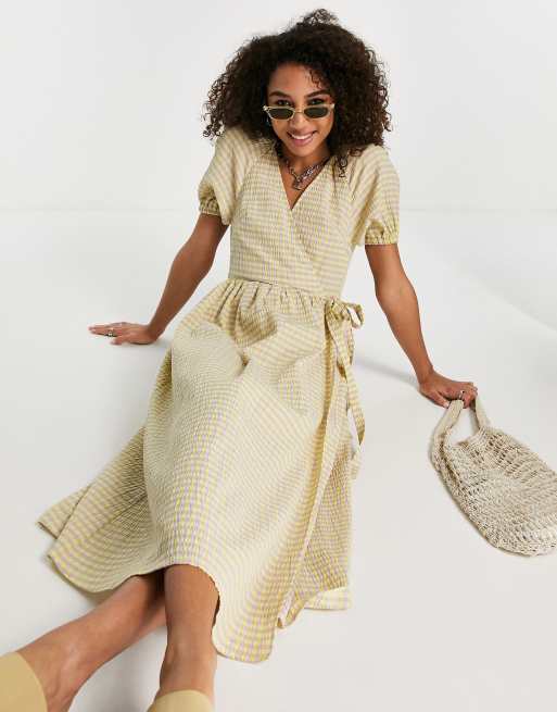 Topshop - Vestito avvolgente in seersucker lime e lilla a quadri, 4 di 4