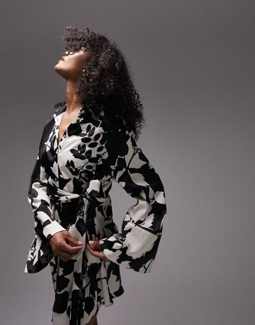 Topshop Vestito camicia a kimono allacciato in vita multicolore