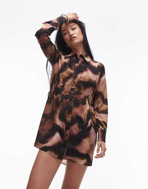 Topshop - Vestito camicia con stampa marmorizzata con arricciatura laterale - view 1