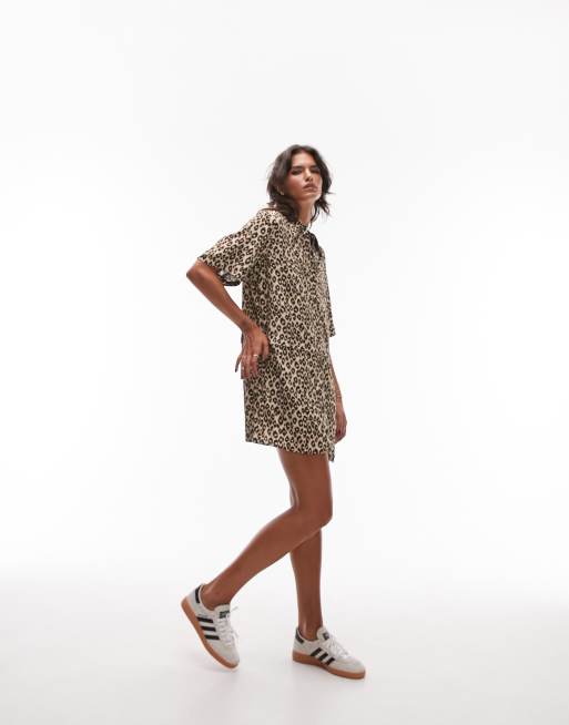 Topshop - Vestito camicia corto con stampa animalier