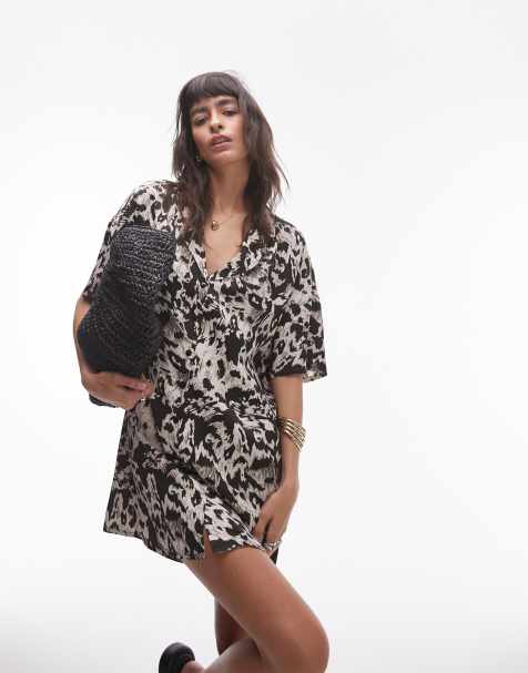 Topshop - Vestito camicia corto con stampa monocromatica e bottoni - view 1