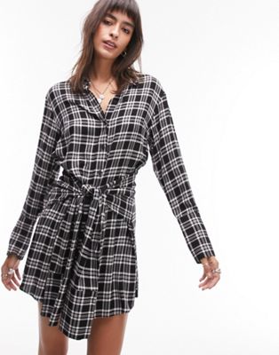 Topshop tie front mini shirt dress in check - ASOS Price Checker