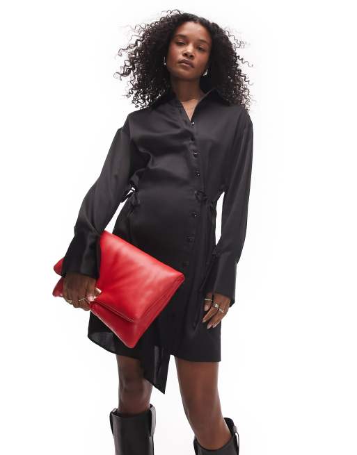 Topshop - Vestito camicia corto nero allacciato sul lato, 4 di 4
