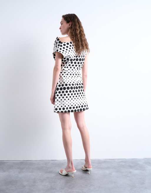 Topshop - Vestito corto a pois astratti con design drappeggiato, 4 di 4
