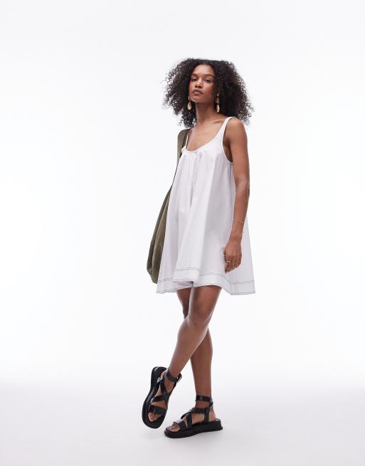 Topshop - Vestito corto a trapezio in popeline bianco con cuciture, 2 di 4