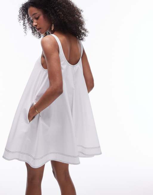 Topshop - Vestito corto a trapezio in popeline bianco con cuciture, 3 di 4