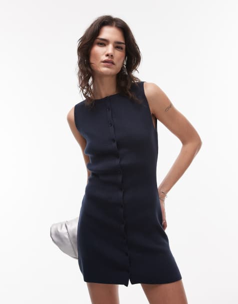 Topshop - Vestito corto blu navy in maglia compatta - view 1