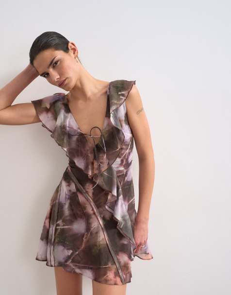 Topshop - Vestito corto con volant a fiori spettrali - view 1