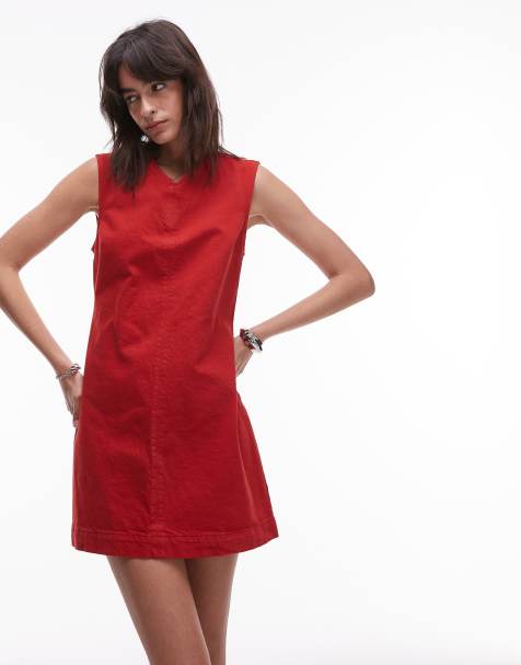 Topshop - Vestito corto in denim con scollo a V marrone - view 1