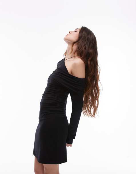 Topshop - Vestito corto monospalla nero in jersey sinuoso - view 1