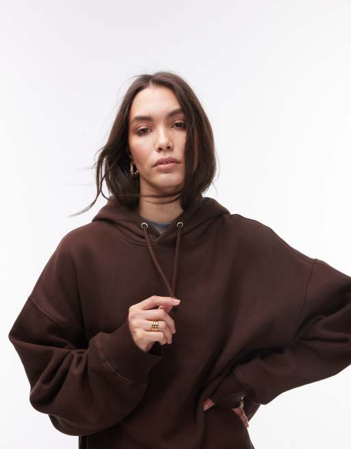 Topshop - Vestito corto oversize stile felpa con cappuccio marrone, 3 di 4
