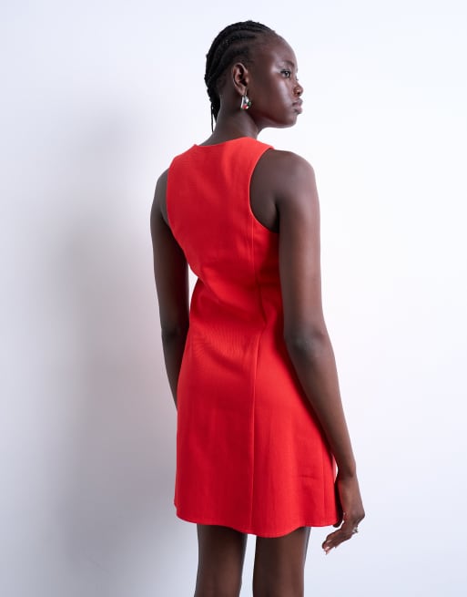 Topshop - Vestito corto rosso strutturato con abbottonatura e scollo a V, 2 di 4