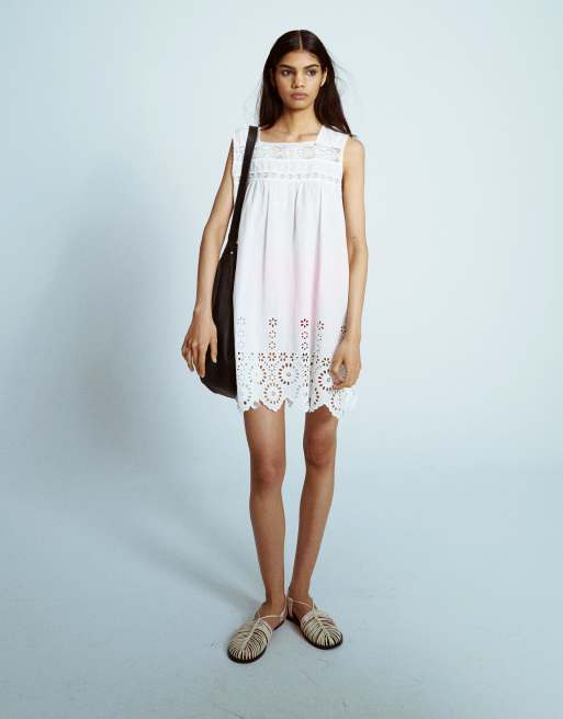 Topshop - Vestito corto stile camicia da notte con dettagli ricamati bianco