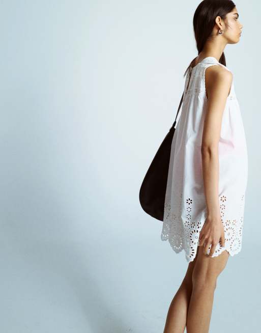Topshop - Vestito corto stile camicia da notte con dettagli ricamati bianco, 4 di 4