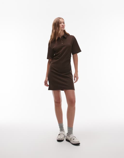 Topshop - Vestito corto stile polo marrone stretto in vita, 2 di 4
