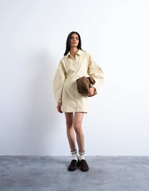 Topshop - Vestito corto strutturato beige con colletto stile rugby, 2 di 4