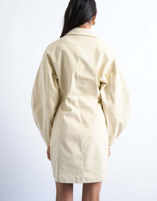 Topshop - Vestito corto strutturato beige con colletto stile rugby, 3 di 4