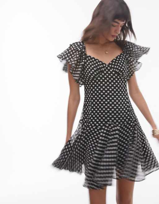 Topshop - Vestito da giorno corto con volant a pois