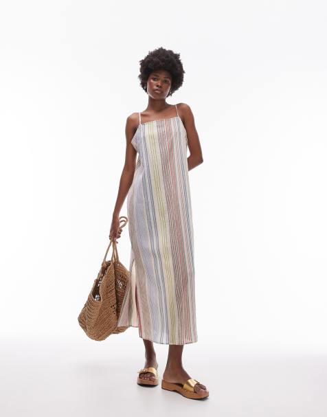 Topshop - Vestito da spiaggia con spalline sottili multicolore a righe - view 1