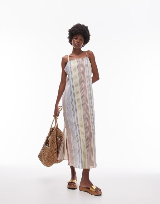 Topshop - Vestito da spiaggia con spalline sottili multicolore a righe