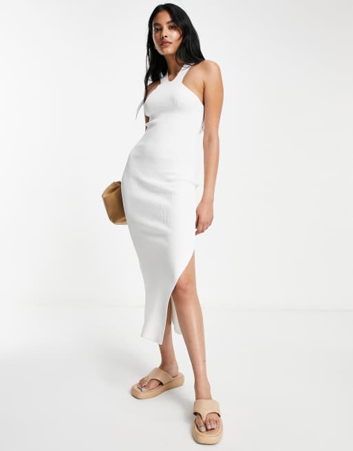 Topshop - Vestito in maglia con scollo a V color avorio