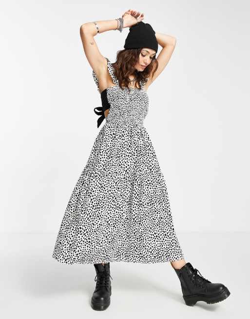 Topshop - Vestito in popeline di cotone con pinces e pois monocolore - MULTI