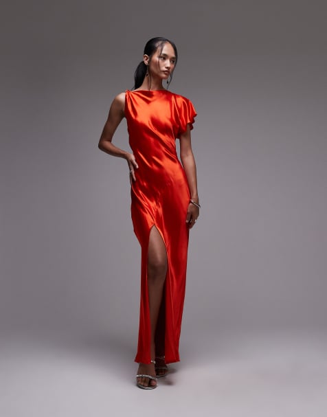 Topshop - Vestito in raso rosso con spalle intrecciate e aperto dietro - view 1
