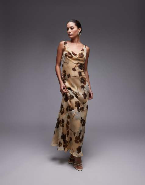 Topshop - Vestito lungo a doppio strato con scollo ad anello color latticello a fiori - view 1