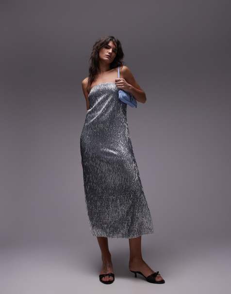 Topshop - Vestito lungo a fascia argento decorato - view 1