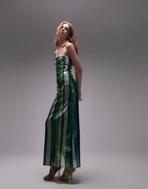 Topshop - Vestito lungo a fascia con paillettes a righe multicolore