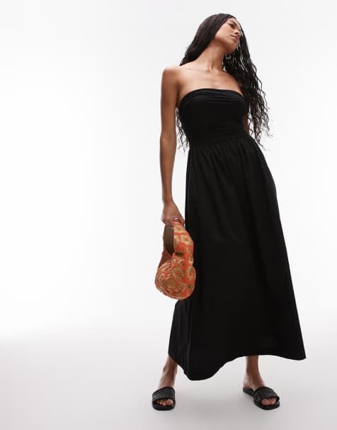 Topshop - Vestito lungo a fascia nero in misto popeline - view 1