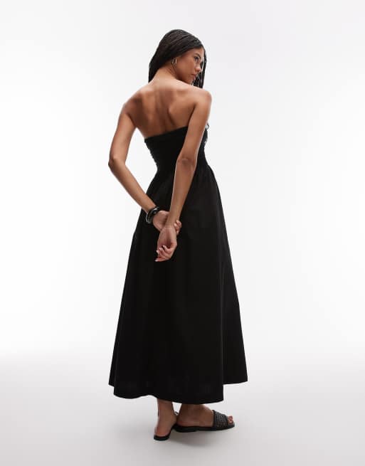 Topshop - Vestito lungo a fascia nero in misto popeline, 2 di 4