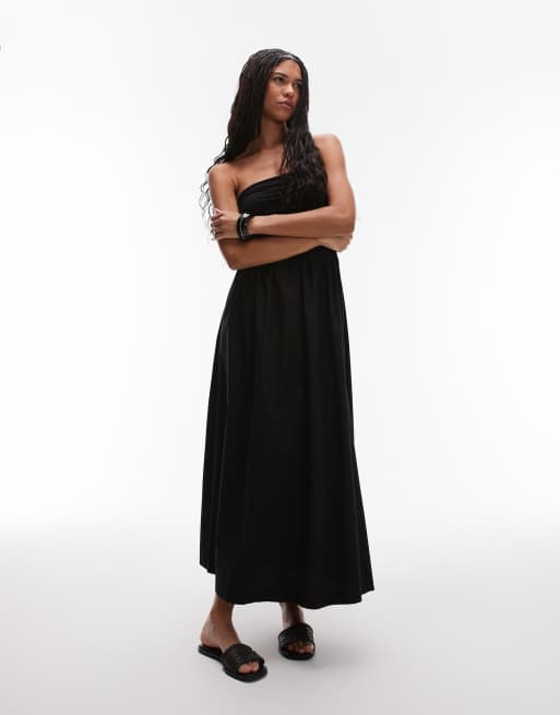 Topshop - Vestito lungo a fascia nero in misto popeline, 4 di 4