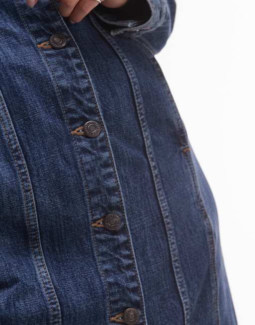 Topshop Vestito lungo a maniche lunghe in denim blu medio con