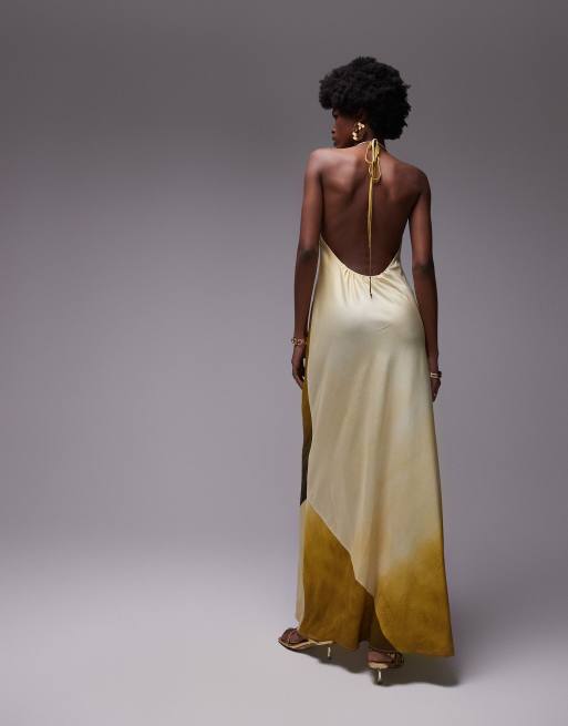 Topshop - Vestito lungo allacciato al collo verde sfumato, 4 di 4