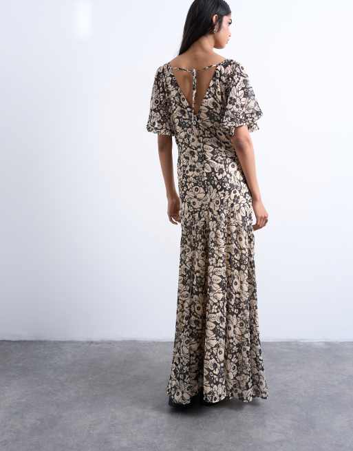 Topshop - Vestito lungo con maniche con volant in chiffon a fiori, 3 di 4