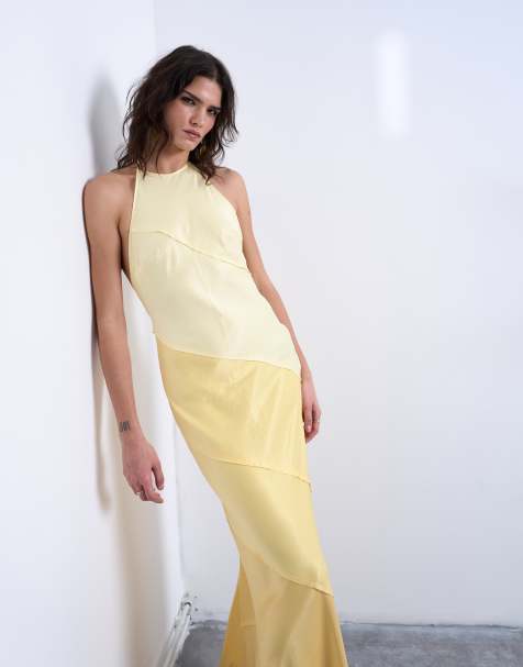 Topshop - Vestito lungo da cerimonia allacciato al collo giallo sfumato - view 1