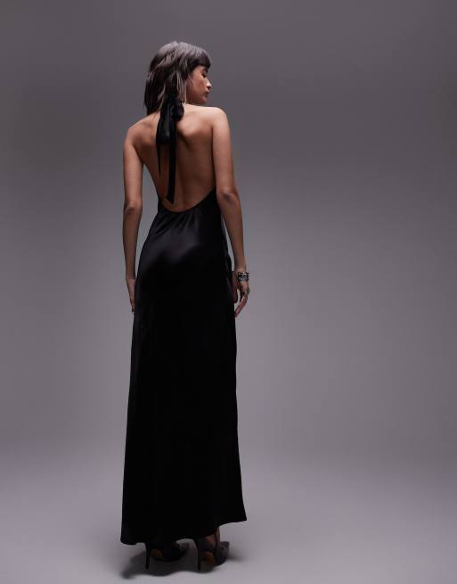 Topshop - Vestito lungo da cerimonia allacciato al collo nero, 3 di 4