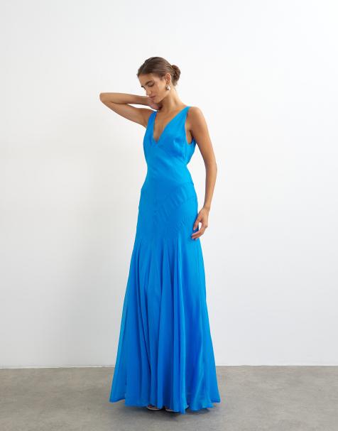 Topshop vestito lungo da cerimonia con gonna a pannelli blu - view 1