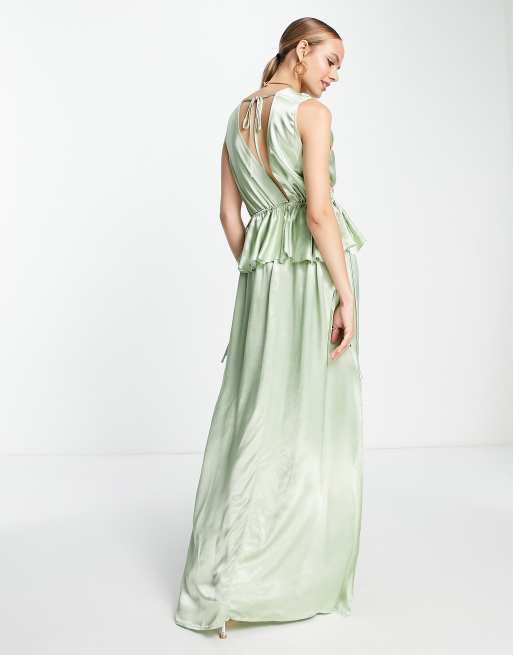 Topshop - Vestito lungo da damigella con volant e peplo verde salvia - LGREEN, 4 di 4
