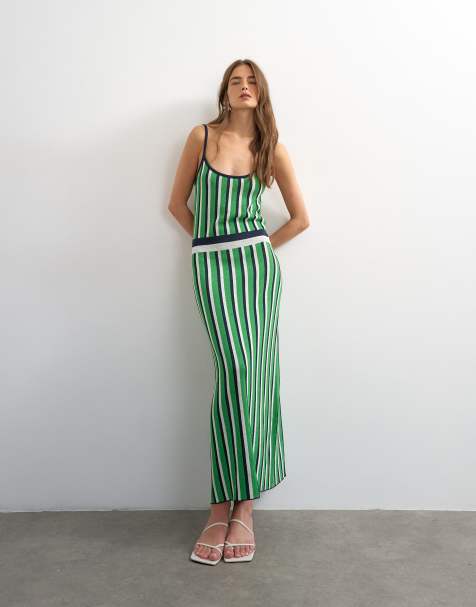 Topshop - Vestito lungo in maglia a righe blu e verde - view 1