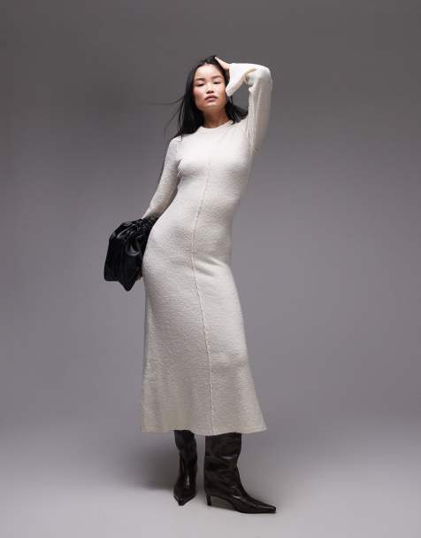 Topshop - Vestito lungo in maglia bouclé color avena - view 1