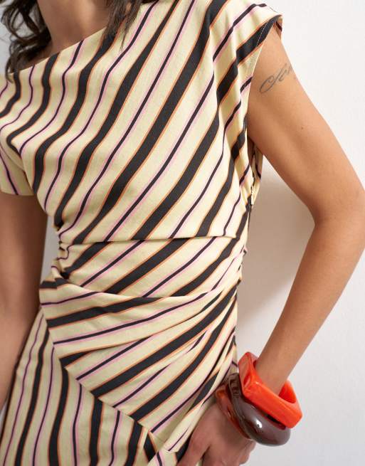 Topshop - Vestito lungo in misto lino a righe neutre con spalle scivolate, 2 di 4