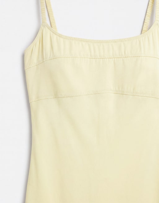 Topshop - Vestito lungo in raso giallo con cuciture e spalline sottili, 8 di 8