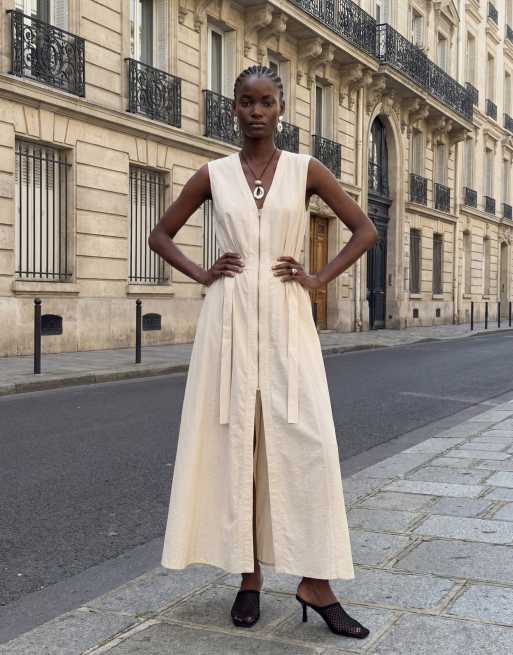 Topshop - Vestito lungo multitasche stropicciato écru con scollo a V e zip sul davanti, 11 di 11