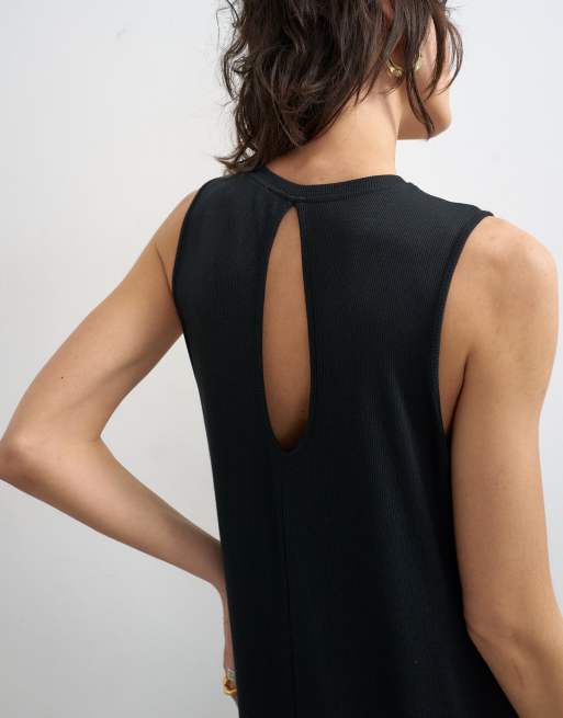 Topshop - Vestito lungo nero a coste con giromanica ampio, 2 di 4